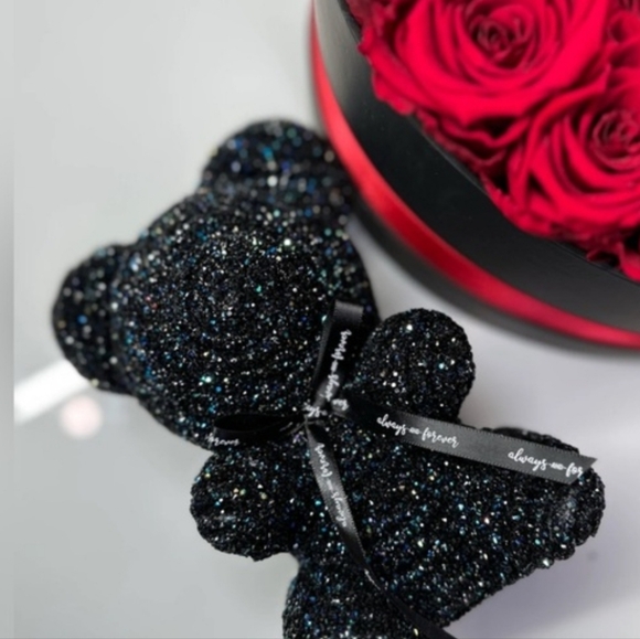 Black Crystal Decorative Teddy Bear  With Hints Of Blue And Purple Sparkles! - Picture 2 of 13